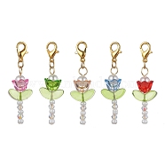 Flower Transparent Acrylic & Glass Pendant Decooration, Zinc Alloy Lobster Claw Clasps Charm, Mixed Color, 44.5mm(HJEW-JM01604)