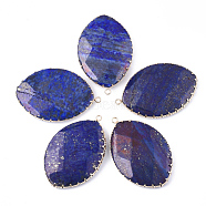 Natural Lapis Lazuli Pendants, with Brass Findings, Faceted, Horse Eye, Golden, 54~55x36x7.5~8.5mm, Hole: 2mm(G-S344-45A)