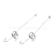 Brass Micro Pave Clear Cubic Zirconia Ear Wrap Crawler Hook Earrings, with Ear Nuts, Long-Lasting Plated, Moon, Platinum, 87mm, Pin: 0.8mm(EJEW-O097-01P)