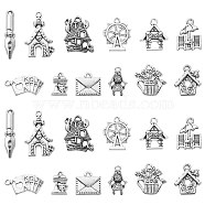 60Pcs 12 Styles Tibetan Style Alloy Pendants, Doghouse & Coffee Machine & Windmill, Antique Silver, 15~24.5x11~20x1~4mm, Hole: 2mm, 5pcs/style(ST-CJ0002-56)