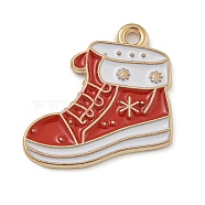 Christmas Theme Alloy Enamel Pendants, Light Gold, Lead Free & Cadmium Free, Shoes, 22x20x1mm, Hole: 1.6mm(ENAM-Z019-01C)