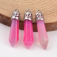 Dyed Bullet Natural Agate Pendants, with Platinum Tone Alloy Findings, 33~40x8~10mm, Hole: 3x2mm(X-G-E332-C14)