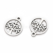 304 Stainless Steel Charms, Laser Cut, Ring with Tree of Life, Stainless Steel Color, 12x10x1mm, Hole: 1.2mm(STAS-I151-46P)