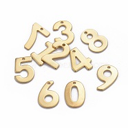 201 Stainless Steel Charms, Number, Mixed, Golden, 11x7~8x0.8mm, Hole: 1mm(X-STAS-P140-G)