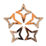 Resin & Walnut Wood Pendants, Star, Orange, 38x33x3mm, Hole: 2mm(RESI-S389-020A-A01)