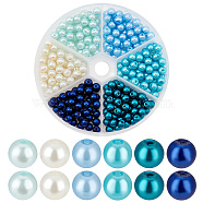 Elite 300Pcs 6 Colors Baking Painted Pearlized Glass Pearl Beads, Round, Mixed Color, 6~7mm, Hole: 1mm, 50pcs/color(HY-PH0001-14)