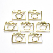 Rack Plating Alloy Open Back Bezel Cabochons, For DIY UV Resin, Epoxy Resin, Pressed Flower Jewelry, with Rhinestone, Cadmium Free & Lead Free, Camera, Light Gold, 18.5x25x2.5mm(X-PALLOY-S132-145-RS)