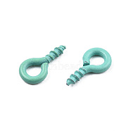 Spray Painted Iron Screw Eye Pin Peg Bails, For Half Drilled Beads, Cadmium Free & Nickel Free & Lead Free, Aquamarine, 8x4x1mm, Hole: 2mm, Pin: 1.4mm(IFIN-N010-002A-05)