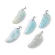 Natural Amazonite Pendants, with Platinum Plated Brass Loops, Wing, 36x15~16.6x6.5~7.7mm, Hole: 5x4mm(G-I314-01P-01)