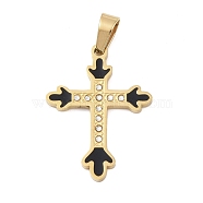 Ion Plating(IP) 304 Stainless Steel Enamel Rhinestone Pendants, Cross Charms, Real 18K Gold Plated, 30x22.5x2.5mm, Hole: 6x4mm(STAS-Q325-05M-G)