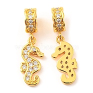 Brass Micro Pave Cubic Zirconia Pendents, Lead Free & Cadmium Free, Sea Horse, Real 18K Gold Plated, 17.5mm, Pendent: 17x8x2mm, Hole: 4.5mm(KK-M247-17G)