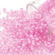 TOHO Round Seed Beads, Japanese Seed Beads, (969) Inside Color Crystal/Neon Carnation Lined, 8/0, 3mm, Hole: 1mm, about 220pcs/10g(X-SEED-TR08-0969)