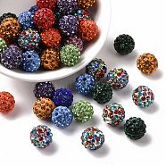 Pave Disco Ball Beads, Polymer Clay Rhinestone Beads, Round, Mixed Color, PP13(1.9~2mm), 6 Rows Rhinestone, 10mm, Hole: 1.5mm(RB-A130-10mm-M)
