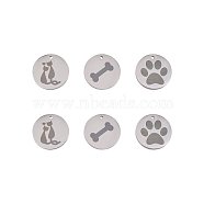 6Pcs 3 Styles 304 Stainless Steel Pet Pendants, Laser Cut, Flat Round, Stainless Steel Color, 20mm, 2pcs/style(FIND-SZ0001-007P)