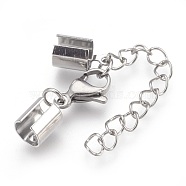 304 Stainless Steel Chain Extender, with Cord Ends and Lobster Claw Clasps, Stainless Steel Color, 40mm long, Chain Extenders: 42mm, Cord End: 12x6.5x6.5mm, Inner Diameter: 6mm, Clasp: 13x8x3.5mm(STAS-P207-01P-B)