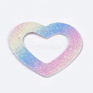 PU Leather Pendants, with Sequins, Heart, Colorful, 35x39.5x1mm, Hole: 1.5mm(X-FIND-S299-07)