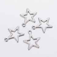 304 Stainless Steel Pendants, Star Charms, Stainless Steel Color, 14.5x12.5x0.8mm, Hole: 1.2mm(X-STAS-P198-71)