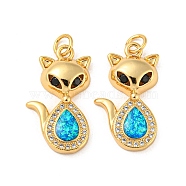 Brass Micro Pave Cubic Zirconia with Synthetic Opal Pendants, with Jump Ring, Fox, Real 18K Gold Plated, 23x13x4mm(KK-D096-04B-G)