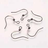 Brass French Earring Hooks, Flat Earring Hooks, with Beads and Horizontal Loop, Lead Free, Gunmetal, 15mm, Hole: 2mm(KK-Q369-B)
