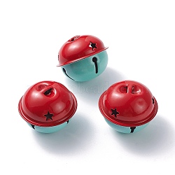 Iron Bell Pendants, Two Tone Color, Bell with Star, Red, 40x33mm, Hole: 4x3.5mm(IFIN-XCP0001-09B)