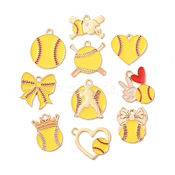 Alloy Enamel Pendants, Baseball Charms, Golden, 14~22x20x1.3mm, Hole: 1.6~1.8mm(AL-B003-01G)