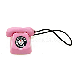 Miniature Telephone Display Decorations, Alloy Vintage Phone for Dollhouse Decor, Flamingo, 16x16mm(MIMO-PW0003-094A)