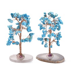 Natural Turquoise Chips & Agate Pedestal Display Decorations, Tree of Life Healing Stone Tree, for Reiki Healing Crystals Chakra Balancing, Cadmium Free & Lead Free, 59~70x47~65x100~114mm(DJEW-A001-04A)