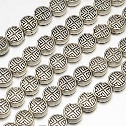 Tibetan Style Flat Round Alloy Bead Strands, Lead Free & Nickel Free & Cadmium Free, Antique Silver, 6.3x3.5mm, Hole: 1mm, about 33pcs/strand, 8 inch(TIBEB-O007-09-NR)