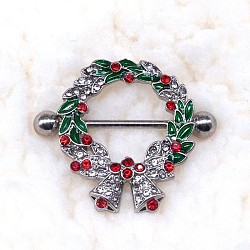 Christmas Theme 316L Surgical Stainless Steel Nipple Nail Rings, Stainless Steel Color, Christmas Wreath, 19mm(WGB4C2C-03)