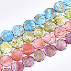 Freshwater Shell Beads Strands, Dyed and Drawbench, Flat Round, Mixed Color, 19.5~20.5x2.5~4mm, Hole: 1mm, 19~20pcs/strand, 15.5 inch~15.9 inch(SHEL-S274-62)