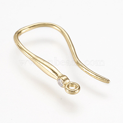 Brass Earring Hooks, Real 18K Gold Plated, with Cubic Zirconia, Lead Free & Cadmium Free, 19.5x2x9.5mm, Hole: 1mm, Pin: 1mm(X-KK-L152-22G)