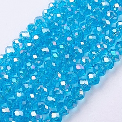 Electroplate Glass Beads Strands, AB Color Plated, Faceted Rondelle, Sky Blue, 6x4mm, about 87~90pcs/strand(X-GR6MMY-68AB)