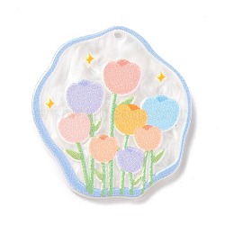 Embossed Printed Acrylic Pendants, Spring & Summer Theme, with Flower Pattern, Colorful, 34.5x31.5x2.5mm, Hole: 1.6mm(MACR-O044-07B)
