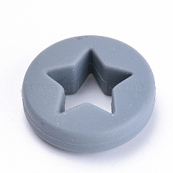 Food Grade Eco-Friendly Silicone Focal Beads, Chewing Beads For Teethers, DIY Nursing Necklaces Making, Flat Round with Star, Slate Gray, 21x7mm, Hole: 2mm(SIL-T040-08)