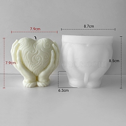 Heart with Hand Silicone Candle Holder Statue Molds, Resin Casting Molds, for UV Resin, Epoxy Resin Craft Making, White, 8.7x6.3x8.5cm(PW-WG37014-01)