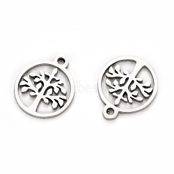 Non-Tarnish 304 Stainless Steel Charms, Laser Cut, Ring with Tree of Life, Stainless Steel Color, 12x10x1mm, Hole: 1.2mm(STAS-I151-46P)