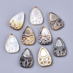(Holiday Stock-Up Sale)Natural Black Lip Shell Cabochons, Carved, Teardrop, 15x10x2mm(SHEL-R047-09)