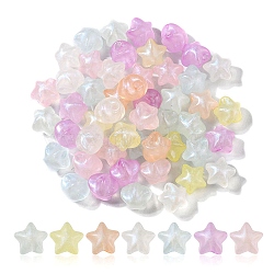 Rainbow Iridescent Plating Acrylic Beads, Glitter Beads, Star, Mixed Color, 11x11.5x9.5mm, Hole: 2mm(CACR-YW0001-07)