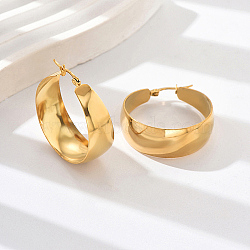 304 Stainless Steel Hoop Earrings for Women, Round Ring, Real 18K Gold Plated, 30x34mm(RH3745-1)