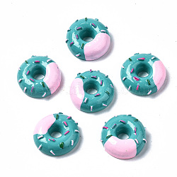 Spray Painted Resin Cabochons, Donut, Teal, 21.5~22.5x22~23x8.5mm(CRES-Q215-001B)