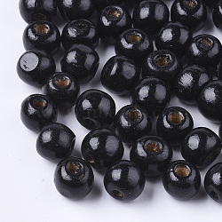 Dyed Natural Wood Beads, Round, Lead Free, Black, 10x9mm, Hole: 3mm, about 3000pcs/1000g(WOOD-Q006-10mm-14-LF)