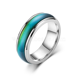 Non-Tarnish Mood Ring, Temperature Change Color Emotion Feeling Stainless Steel Plain Ring for Women, Stainless Steel Color, US Size 9(18.9mm)(PW23030312348)