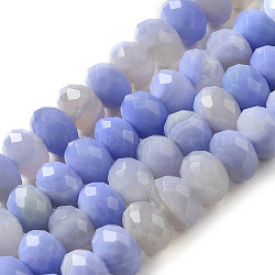Natural Banded Agate/Striped Agate Beads Strands, Dyed & Heated, Faceted Rondelle, Cornflower Blue, 8x5mm, Hole: 1mm, about 72pcs/strand, 15.28''(38.8cm)(G-E605-A02-02G)