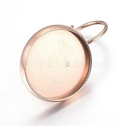Ion Plating(IP) Stainless Steel Leverback Earring Settings, Flat Round, Real Rose Gold Plated, Tray: 12mm, 20x14mm, Pin: 0.7mm(X-STAS-L211-08C-RG)