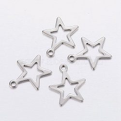 Tarnish Resistant 304 Stainless Steel Pendants, Star Charms, Stainless Steel Color, 14.5x12.5x0.8mm, Hole: 1.2mm(X-STAS-P198-71)