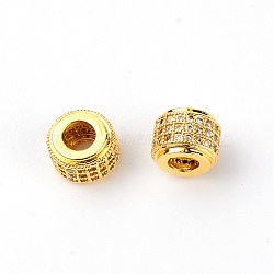 Brass Micro Pave Clear Cubic Zirconia European Beads, Large Hole Beads, Column, Real 18K Gold Plated, 9x6.5mm, Hole: 4mm(KK-TAC0008-02)