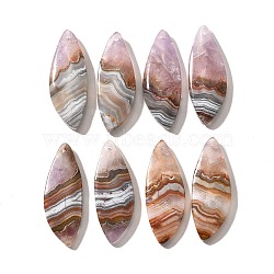 Natural Amethyst Lace Agate Pendants, Leaf, 38x14x5~6.5mm, Hole: 1.6mm(G-A244-07A)