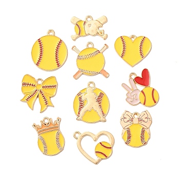 Alloy Enamel Pendants, Baseball Charms, Golden, 14~22x20x1.3mm, Hole: 1.6~1.8mm