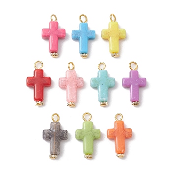 Acrylic Pendants, with CCB Plastic Spacer Beads and Iron Flat Head Pins, Cross, Mixed Color, 22.5x12.5x4.5mm, Hole: 2mm