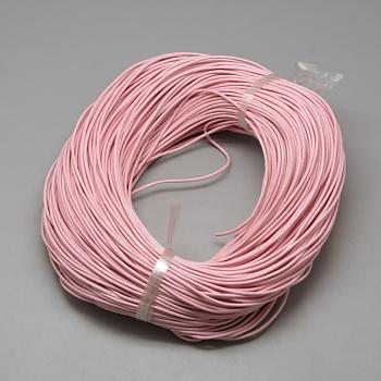 Spray Painted Cowhide Leather Cords, Pink, 1.5mm, about 100yards/bundle(300 feet/bundle)